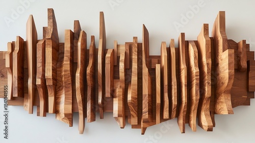 Panel kuchenny z motywem Minimalist Abstract Cityscape Formed From Geometrically Arranged Wood Panels With Clean Design Details In the Background of Muted Brown Tones