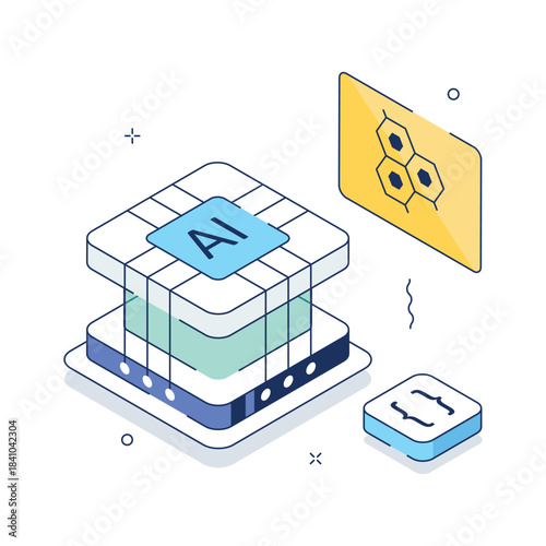 AI Technology Processing and Machine Intelligence Isometric Illustration