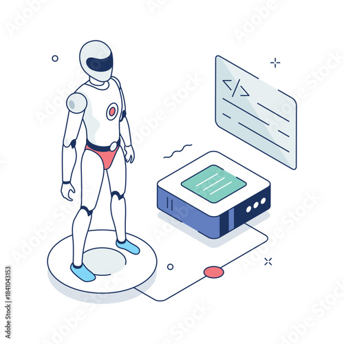 An eye catching isometric icon of robot software in modern design style