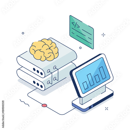 Intelligent data analysis, isometric ai analytics concept illustration