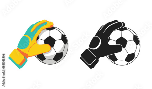 a vibrant illustration depicts a soccer ball alongside both a colorful and monochromatic goalkeeper glove emphasizing sports equipment and athletic gear imagery high quality professional