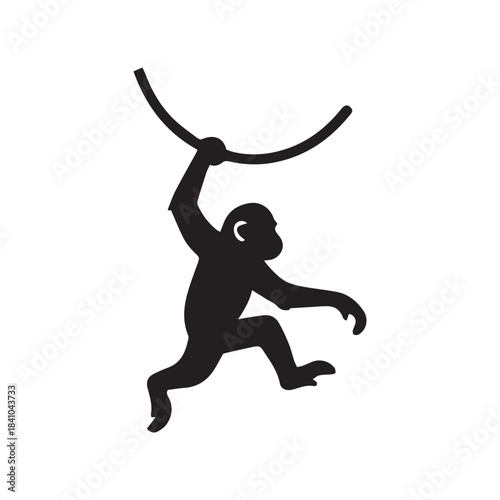 Silhouette monkey hanging on liana black vector illustration
