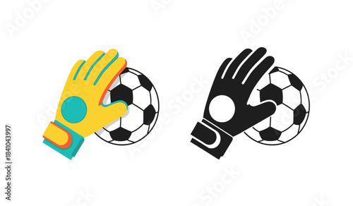 a colorful illustration depicts a yellow and a black goalkeeper glove alongside a classic black and white soccer ball showcasing sports equipment high quality professional