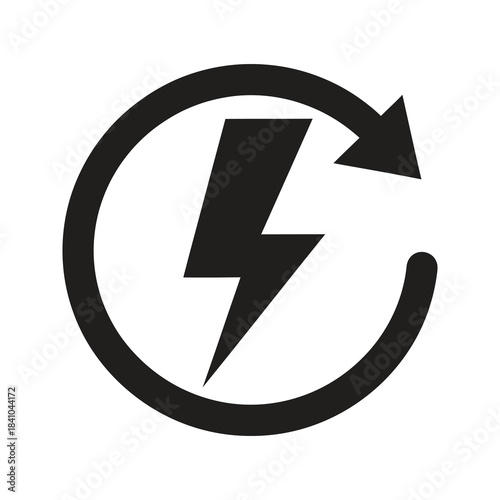 Vector illustration of renewable energy concept with black lightning bolt inside a circular refresh arrow symbol