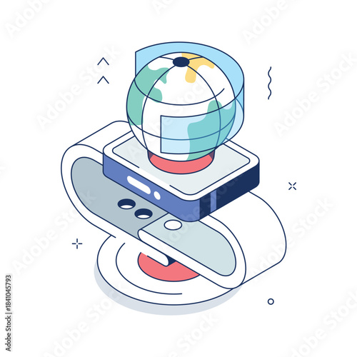 A modern isometric illustration of holographic watch, trendy vector