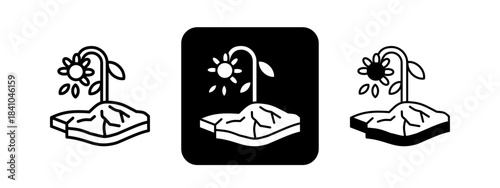 Drought  Solid color and black line drawing vector illustration set