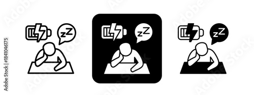 Weariness  Solid color and black line drawing vector illustration set