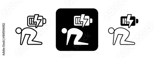 Fatigue  Solid color and black line drawing vector illustration set