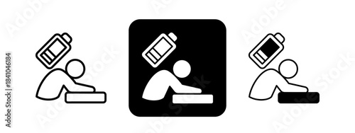 Lethargy  Solid color and black line drawing vector illustration set