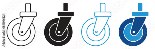 Caster wheel icon set. Furniture Caster Wheel Icon . Chair, cart, or trolley rubber Caster Wheels Symbols. Vector illustration.