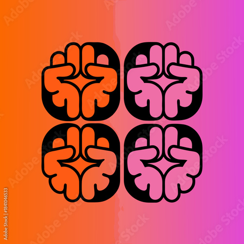Four raised fists graphic with orange and pink gradient background
