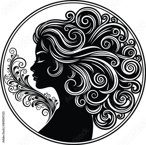 Silhouette woman with floral design vector illustration art print eps