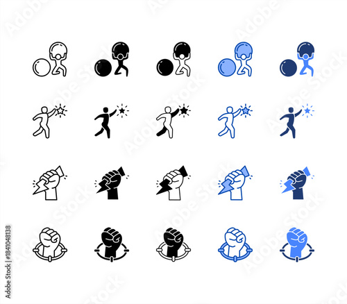 Perseverance, Ambition, Willpower, Focus multiple style icon set.