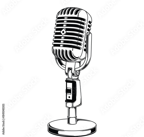 Vintage Microphone Illustration on Transparent Background