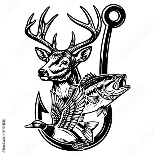 Logo anzol veado pato e peixe