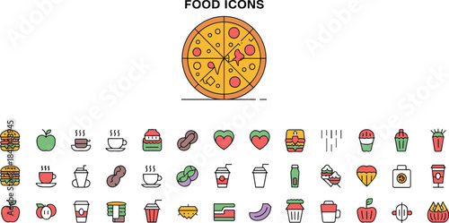 Collection of flat food and drink icons food icons