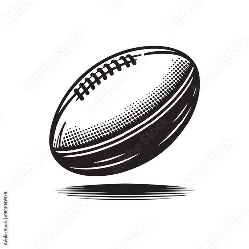 Vector illustration of a rugby ball with a distinctive oval shape and clear stitching details.
