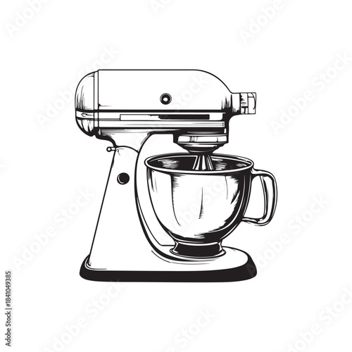 Vector illustration of a food mixer cartoon icon with a cute and simple design.