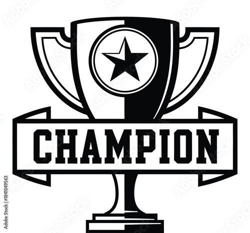 Black and White Champion Trophy Award Symbol Graphic Design