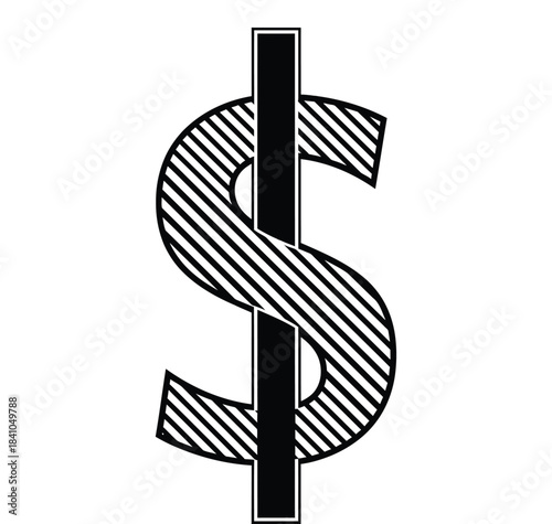 Black and White Dollar Sign Symbol for Financial Concepts