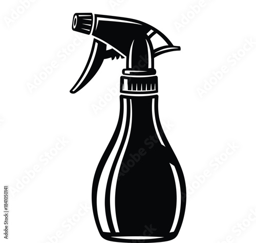 Black and White Spray Bottle Illustration for Cleaning