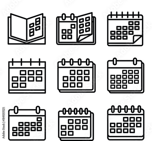 Collection of Calendar Icons for Time Management and Planning