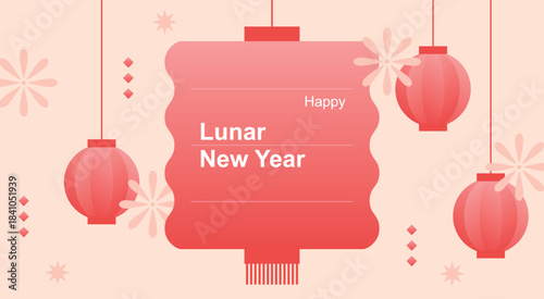 Lunar new year background template with lanterns and flower.