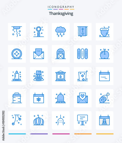 Creative Thanks Giving 25 Blue icon pack  Such As thanksgiving. cross. autumn. book. thunder