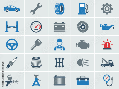 Collection of Automotive Service and Repair Icons.