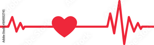 Heart beat icon. Heart beat simple vector icon.Heart beat one line. Continuous lines heart beats drawing.Heart shape with pulse line.Heart and Pulse Trace Icon with Editable Stroke.