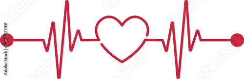 Heart beat icon. Heart beat simple vector icon.Heart beat one line. Continuous lines heart beats drawing.Heart shape with pulse line.Heart and Pulse Trace Icon with Editable Stroke.