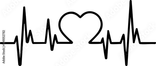 Heart beat icon. Heart beat simple vector icon.Heart beat one line. Continuous lines heart beats drawing.Heart shape with pulse line.Heart and Pulse Trace Icon with Editable Stroke.