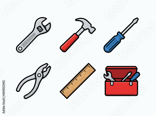 Collection of Hand Tools and Toolbox Icons.