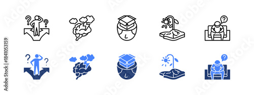 Mental Fog and Stagnation with two styles, line and duotone icon.