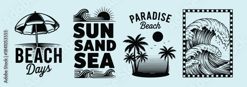 Retro surf and beach themed graphic designs with motivational phrases