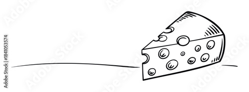 Hand drawn sketch of a wedge of cheese with holes, symbolizing food or a dairy product, perfect for menus, recipes, or culinary themes