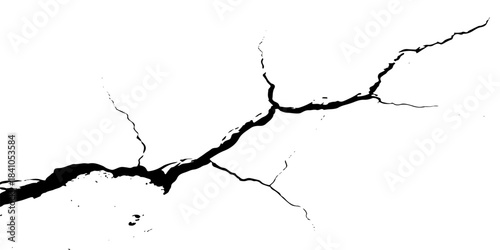 Grunge texture of old broken wall with crack outline silhouette and shadow detail