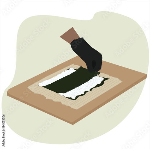 Korean traditional dish gimbap making process.