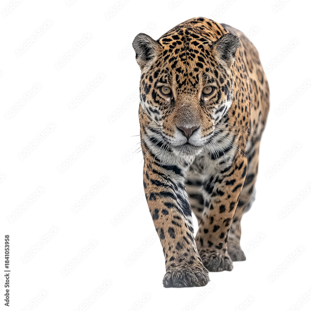 Obraz premium PNG of A magnificent leopard walking gracefully, showcasing its powerful physique and distinctive spotted coat.