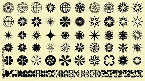Collection of diverse abstract geometric starburst and oval shapes in black and white