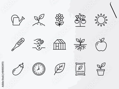 Gardening and Plant Growth Icons Set Vector Illustration.