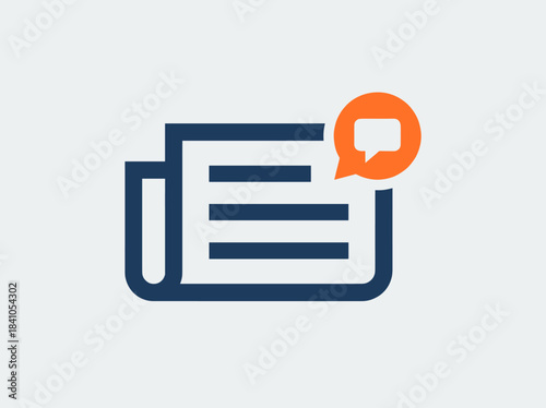 Newspaper icon with speech bubble for communication.