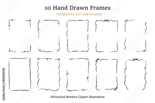 Hand Drawn Frames Whimsical Borders with Bow Ribbon Clipart illustration