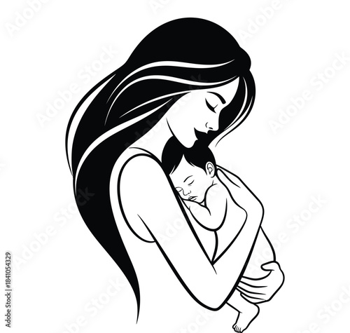 Mother Holding Baby Illustration Warm Embrace Love Moment