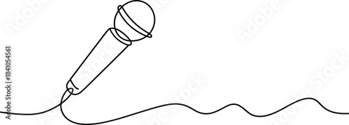 Black and white microphone with a coiled cord line simple