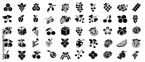 Diverse collection of vector fruit icons featuring cherries grapes berries and more

