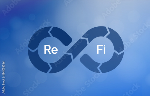 ReFi - regenerative finance blockchain ecosystem connects green value funds carbon goals and transparent climate actions for 2026 sustainability trends. Vector illustration