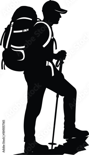 Hiking silhouette vector illustration for outdoor adventure and trekking eps