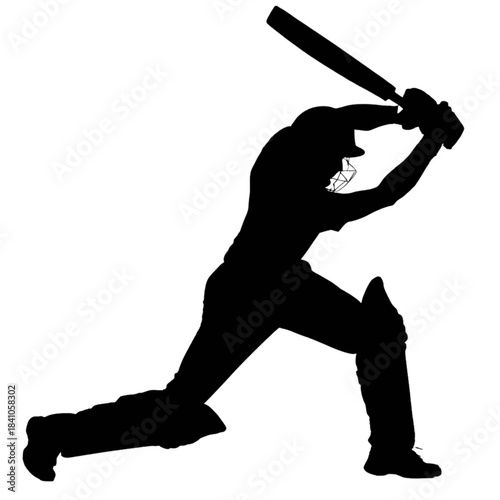 Silhouette of a cricket batsman playing a powerful shot
