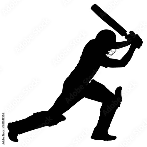 Silhouette of a cricket batsman playing a powerful forward defensive or drive shot